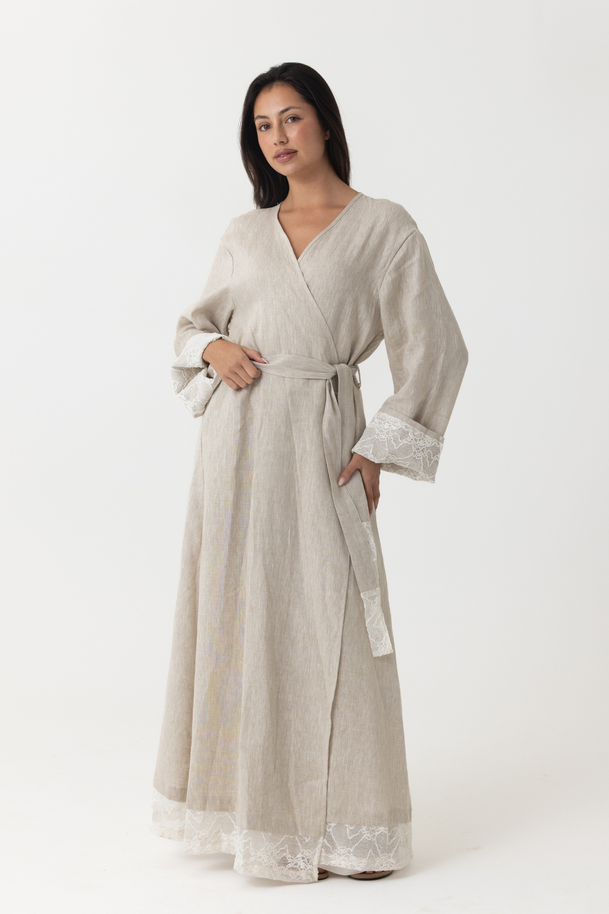 Inez Lace Hem Linen Kimono