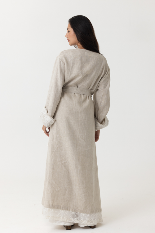 Inez Lace Hem Linen Kimono