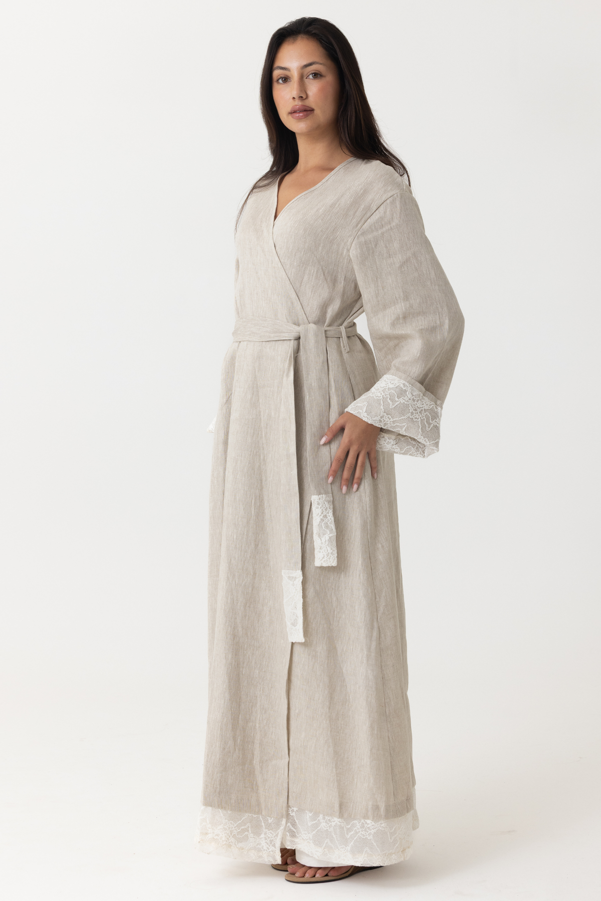 Inez Lace Hem Linen Kimono
