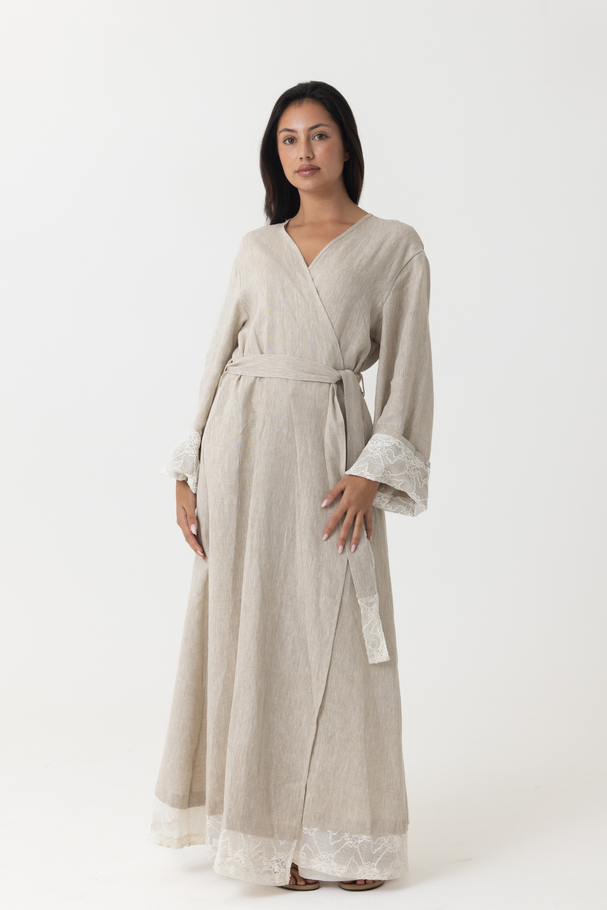 Inez Lace Hem Linen Kimono