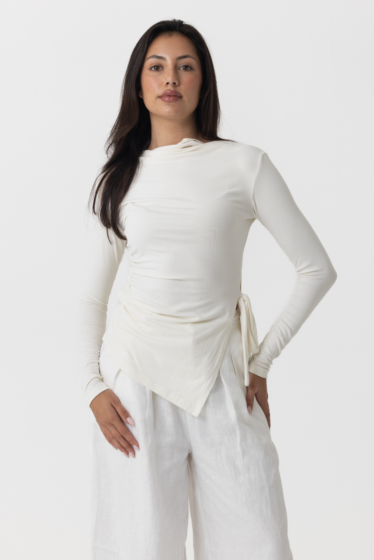 Mina Ruched Jersey Top - Blanc